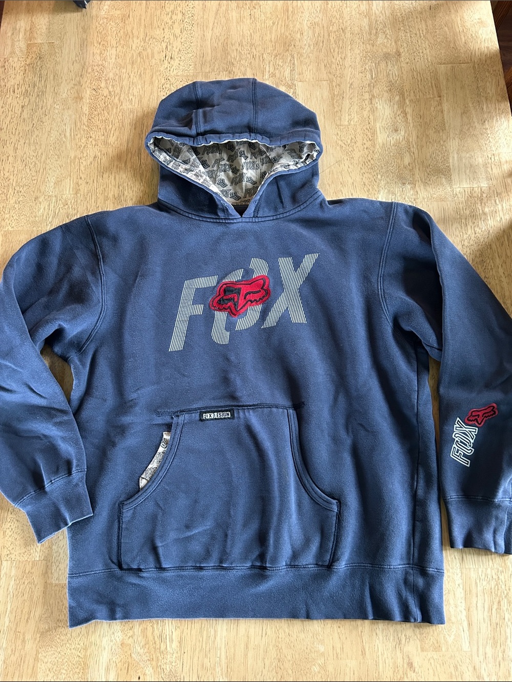 Fox y2k Navy Blue Pullover Hoodie with Red Logo